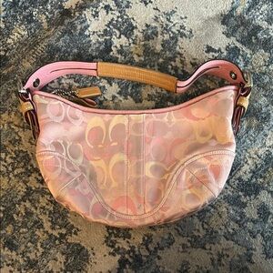 Coach Pink and Tan Shoulder Bag with Bohemian Flair